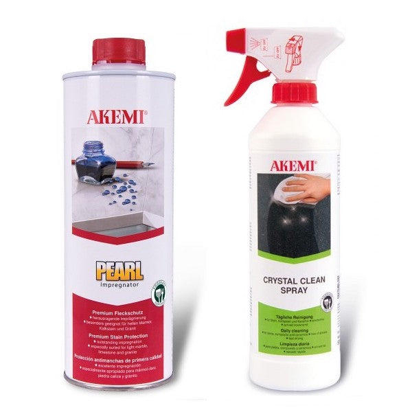 Essential care kit for polished and honed marble and natural stone from My Store, including cleaning and maintenance tools.