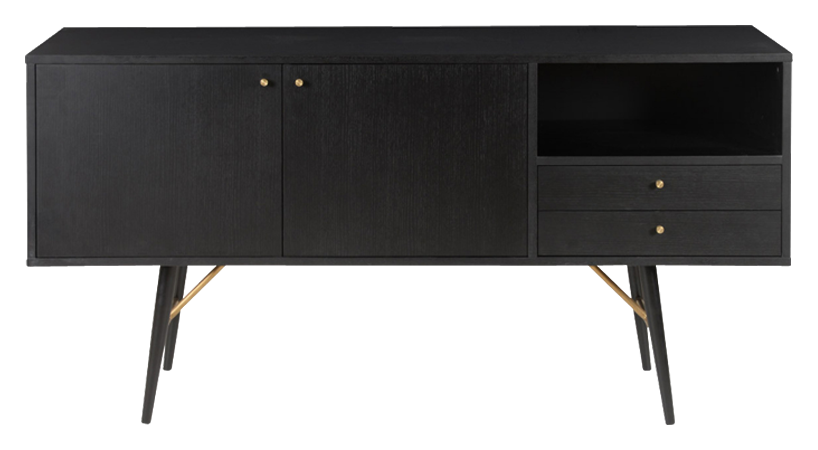 Black oak KINO sideboard with sleek modern design, featuring spacious storage compartments and minimalist style.