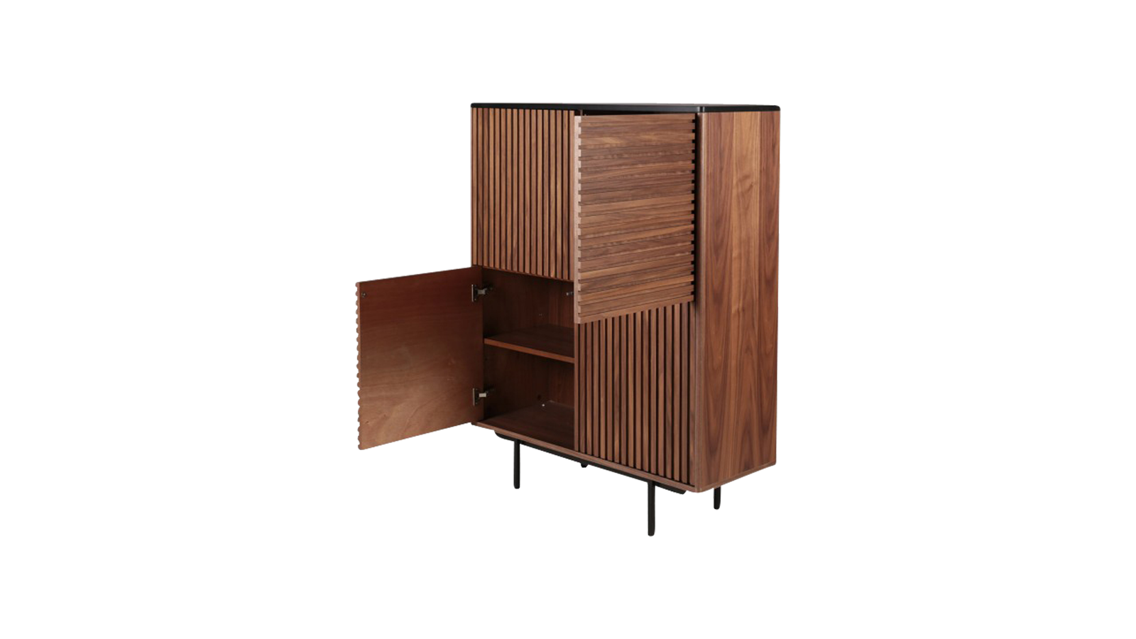 Brown walnut KOMO Cabinet by My Store with sleek wood finish and modern design, featuring minimalist storage compartments.