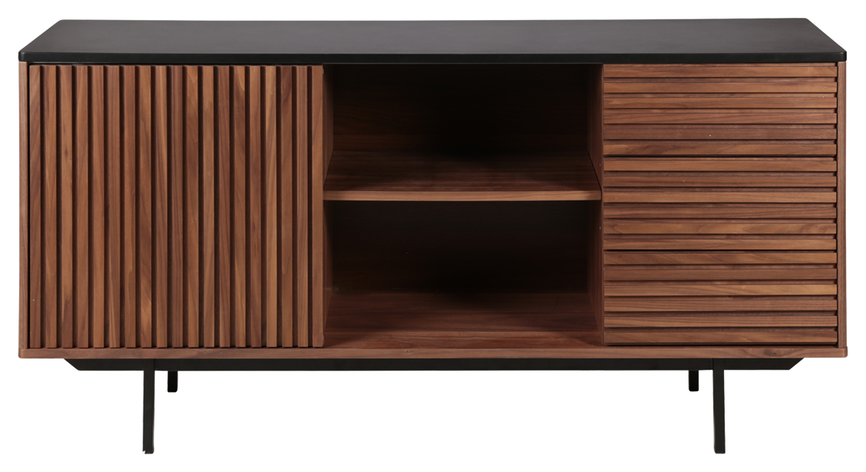 Brown walnut KOMO sideboard with sleek modern design, featuring clean lines and spacious storage, from My Store.