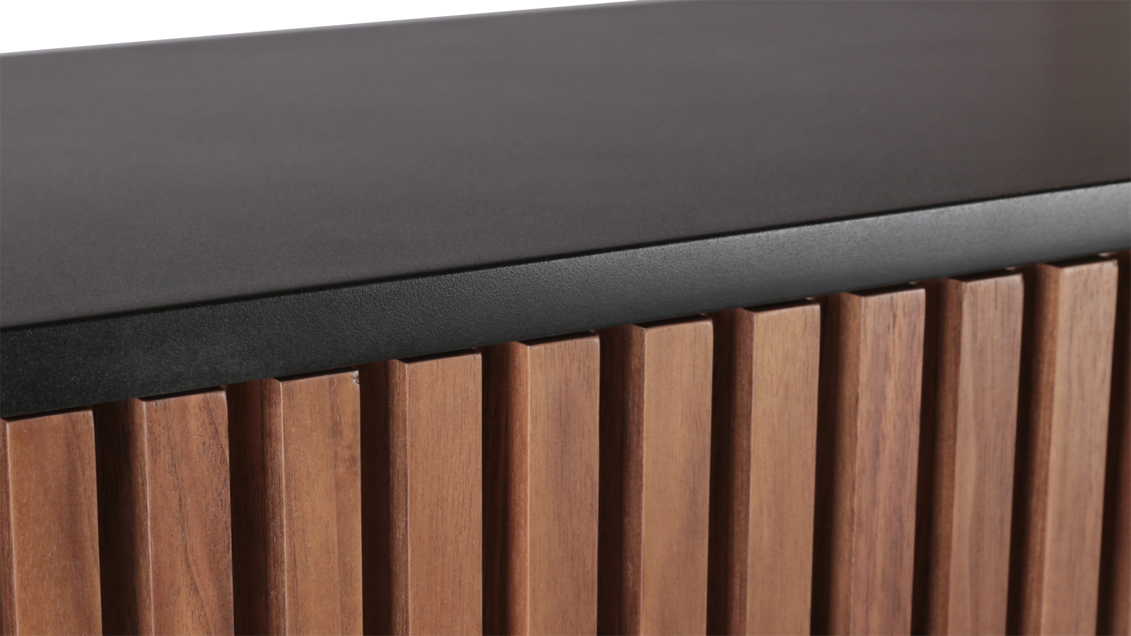 Brown walnut KOMO sideboard with sleek wooden finish and modern design, featuring multiple storage compartments.