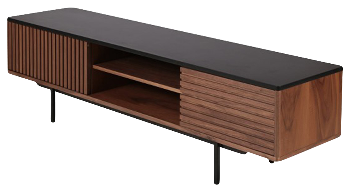 Brown walnut KOMO TV cabinet by My Store, showcasing a sleek modern design with spacious storage compartments.
