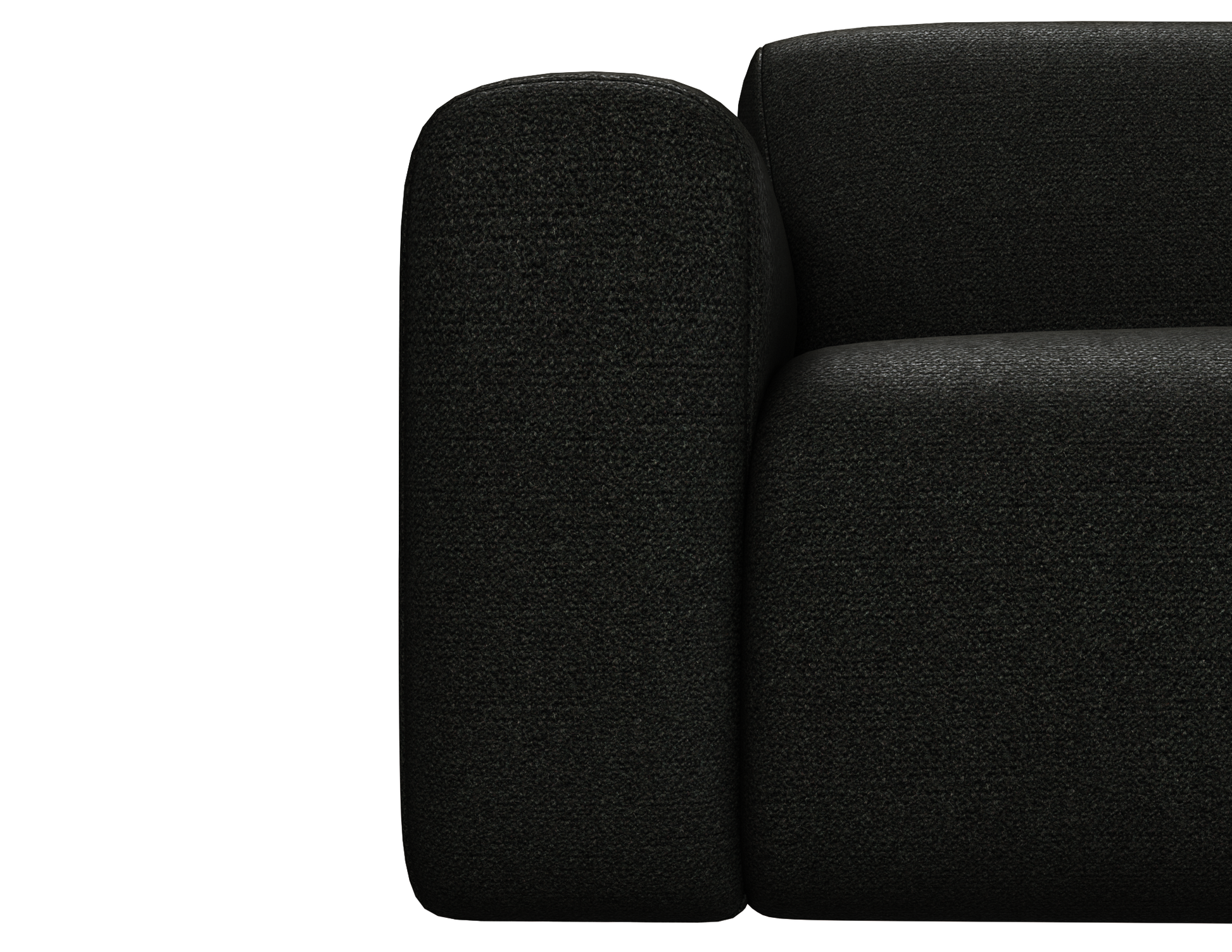 Black Nollie armchair with sleek modern design and rounded armrests, featuring a comfortable upholstered seat and sturdy black legs.