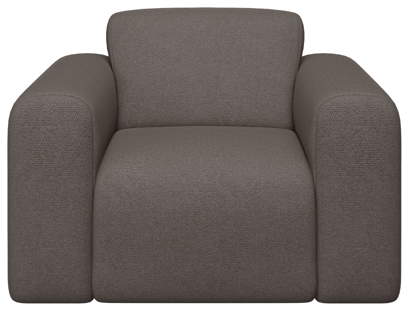 Nollie Monza 97 Clay armchair with plush fabric, modern design, and wooden legs, displayed in a contemporary living room setting.