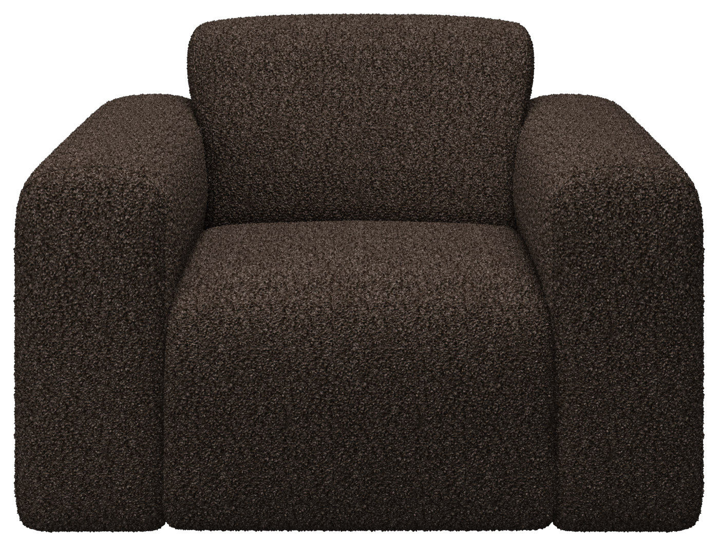 Nollie Teddy armchair in Chocolate fabric with plush cushioning and wooden legs, stylish and comfortable for modern living spaces.