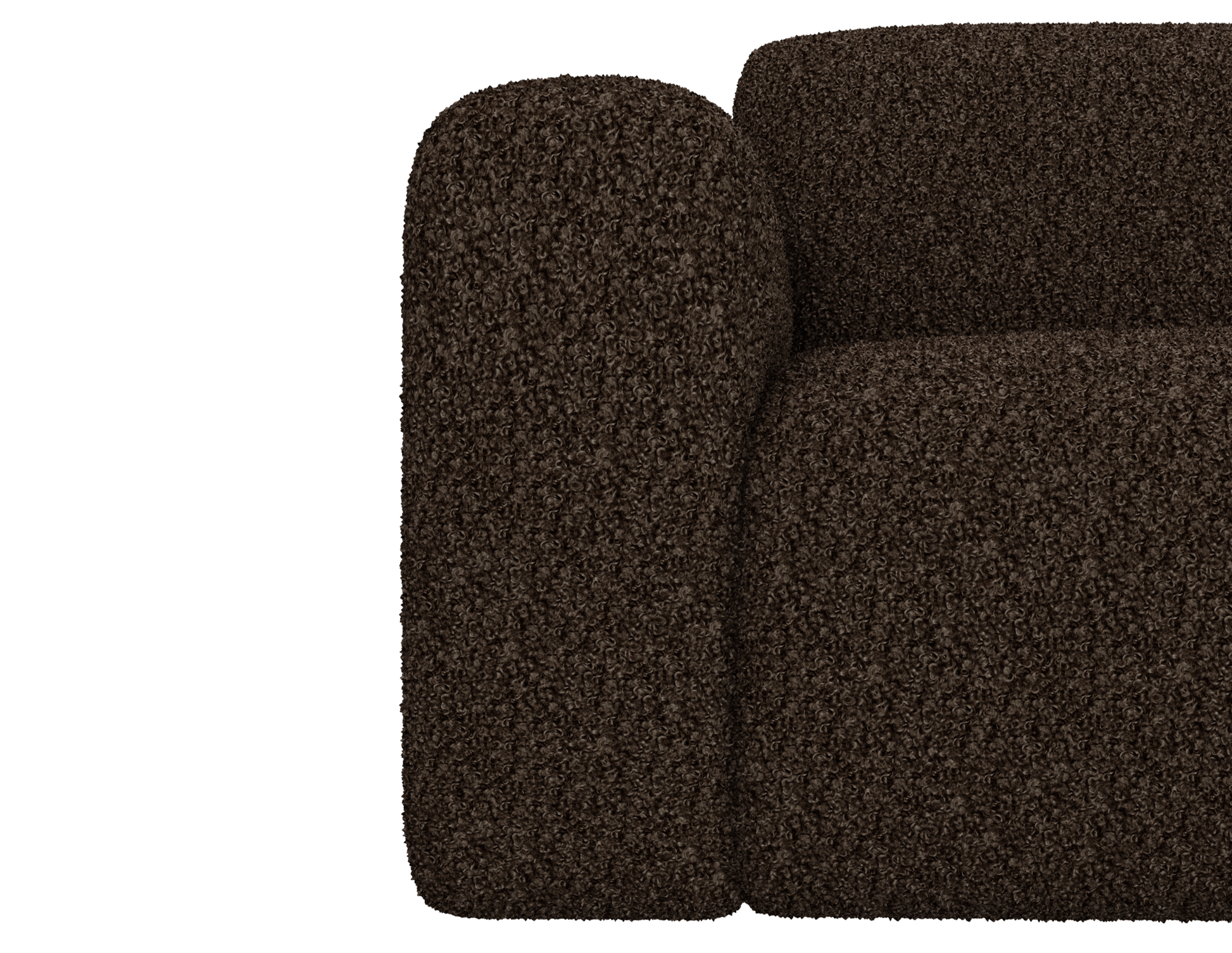 Nollie Teddy armchair in Chocolate fabric, featuring plush cushioning and modern design for comfortable seating.