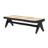 Black rattan bench named Pierre with a sturdy frame, featuring woven rattan seat and armrests, ideal for indoor or outdoor use.