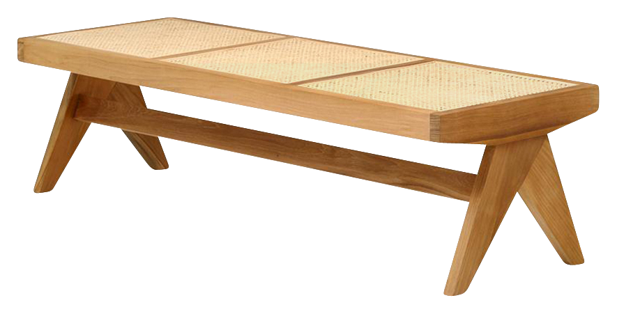 Brown rattan bench named Pierre with a sturdy frame and woven rattan seat, perfect for indoor or outdoor seating.