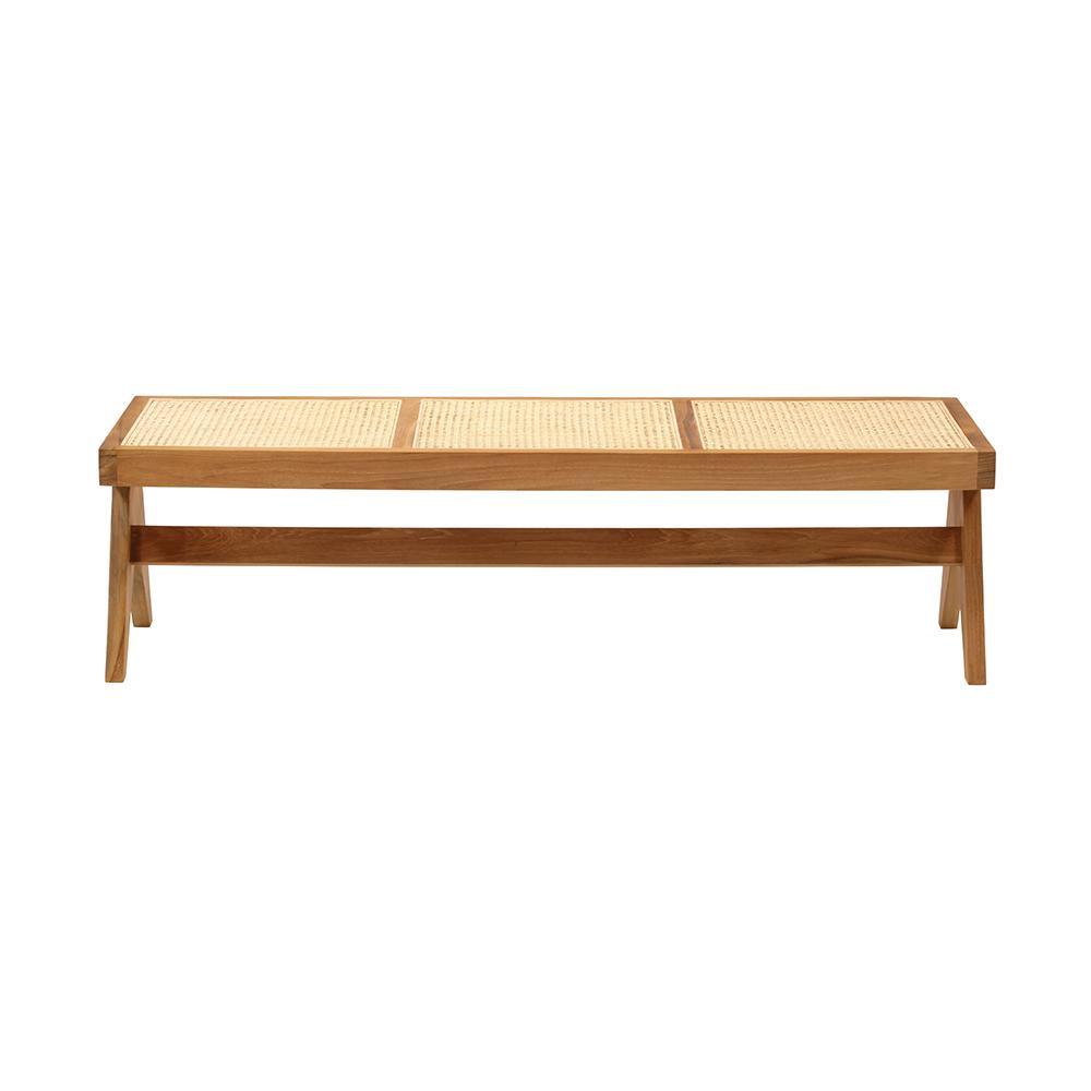 Brown rattan bench named Pierre with a sturdy frame and woven rattan seat, ideal for indoor or outdoor seating.