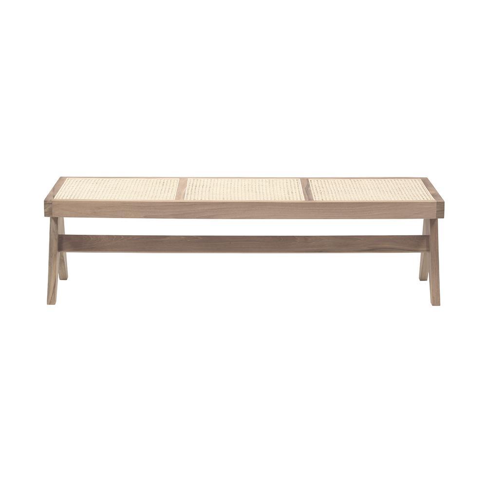 Natural rattan bench named Pierre featuring a sturdy frame and woven rattan seating, ideal for indoor or outdoor use.