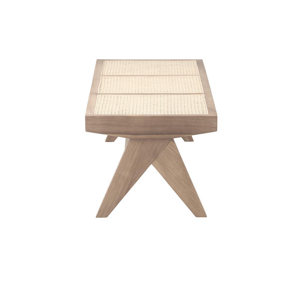 Natural rattan bench named Pierre with a sleek design, featuring woven rattan seating and sturdy wooden legs.