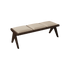 Dark brown rattan bench with upholstered seat, named Pierre, featuring a stylish design and sturdy construction.
