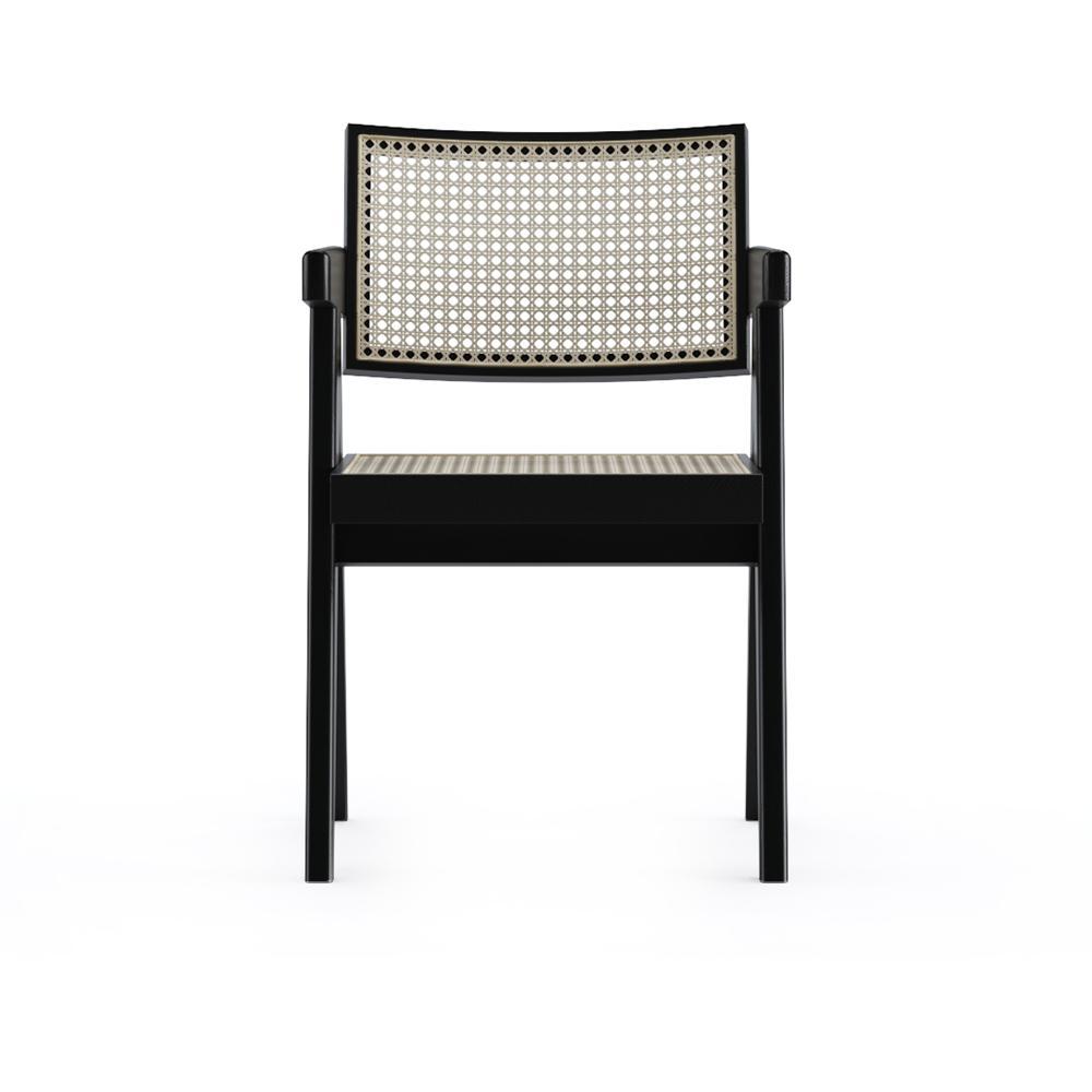 Black rattan dining chair named Pierre with a sleek design, perfect for modern dining rooms.