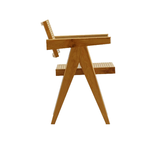 Brown rattan dining chair named Pierre with a sleek design, featuring woven rattan material and a sturdy frame.
