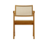 Brown rattan dining chair named Pierre with a natural woven seat and curved backrest, perfect for stylish dining rooms.