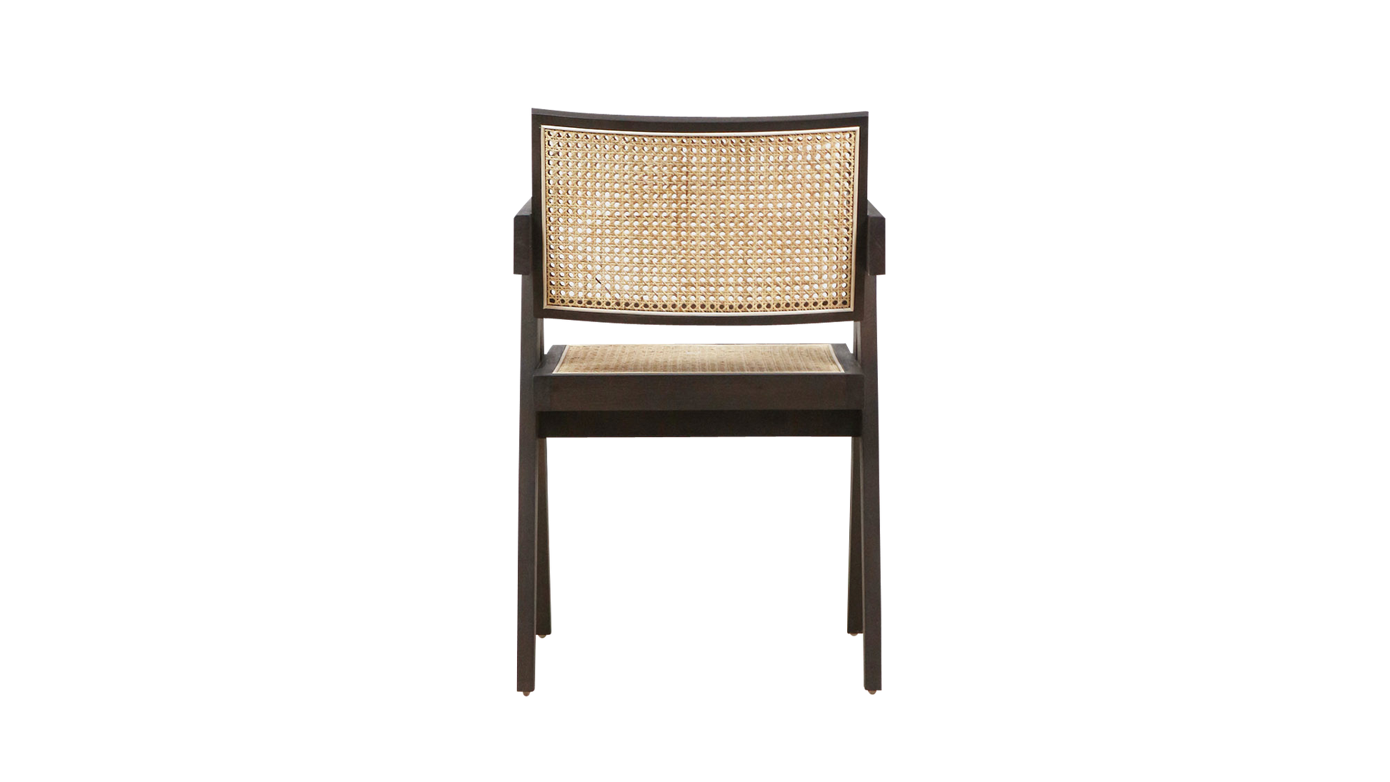 Dark brown rattan dining chair named Pierre with a modern design, ideal for stylish dining rooms.
