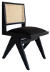 Black rattan dining chair with upholstered seat, contemporary design, without armrests, named Pierre, by My Store.