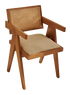 Brown rattan dining chair with upholstered seat named Pierre, featuring a stylish natural rattan frame and comfortable cushioning.