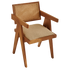 Brown rattan dining chair with upholstered seat, Pierre style, showcasing natural woven rattan frame and comfortable cushioned seat.