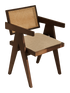 Dark brown rattan dining chair with upholstered seat, model Pierre, showcasing a stylish, comfortable design for dining rooms.