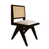 Black rattan dining chair with upholstered seat, Pierre style, without armrests, showcasing a modern, woven rattan design.