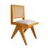 Brown rattan dining chair with upholstered seat and no armrests, model Pierre, designed for stylish, comfortable dining spaces.