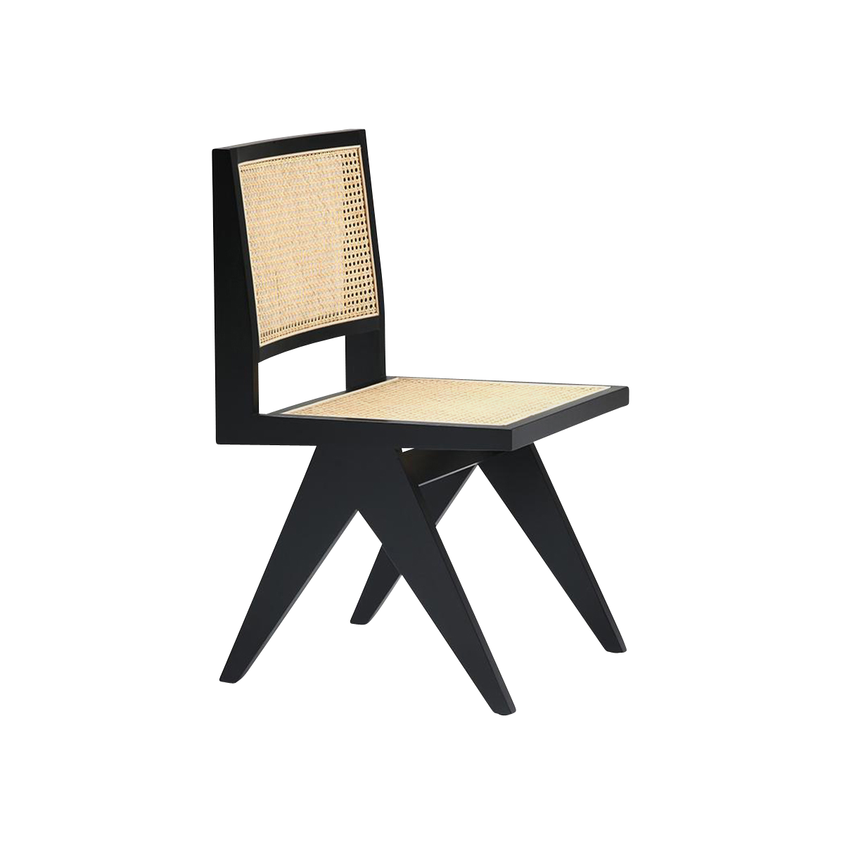 Black rattan dining chair without armrests, model Pierre by My Store, showcasing its woven rattan design and sleek modern style.