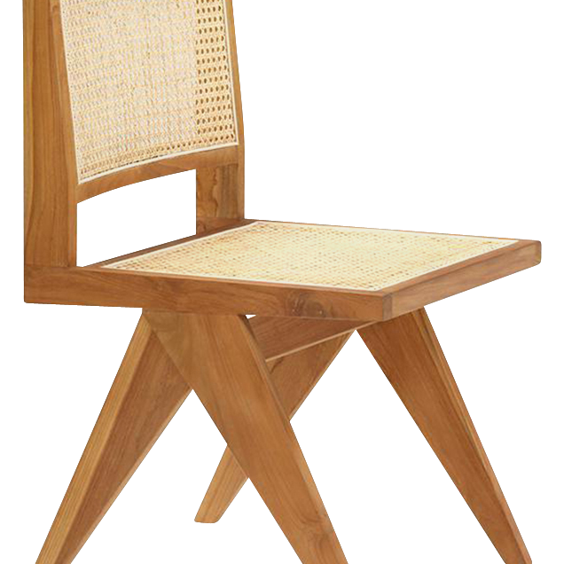Brown rattan dining chair without armrests, model Pierre by My Store, showing a stylish, lightweight furniture piece for dining rooms.