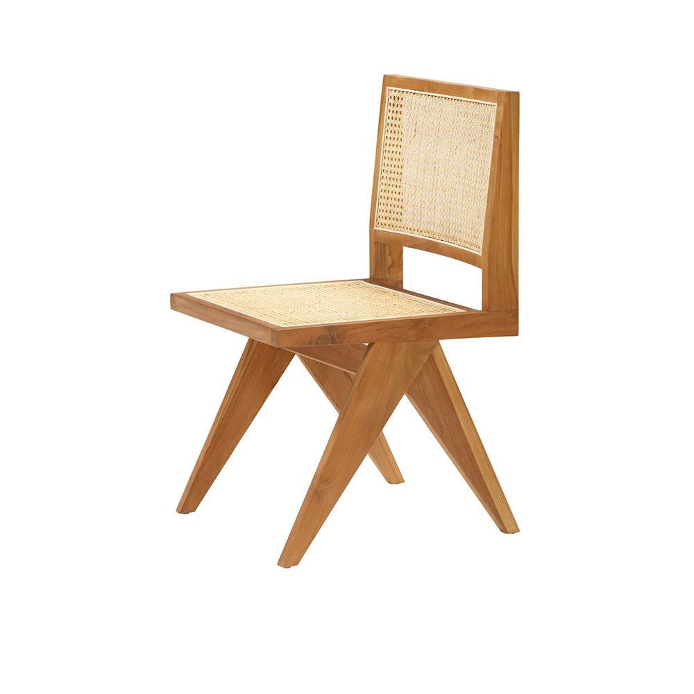 Brown rattan dining chair without armrests, model Pierre, showcasing a stylish and modern design for home or restaurant use.