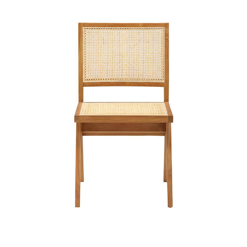 Brown rattan dining chair without armrests, model Pierre, showcasing a stylish and comfortable design for modern dining spaces.