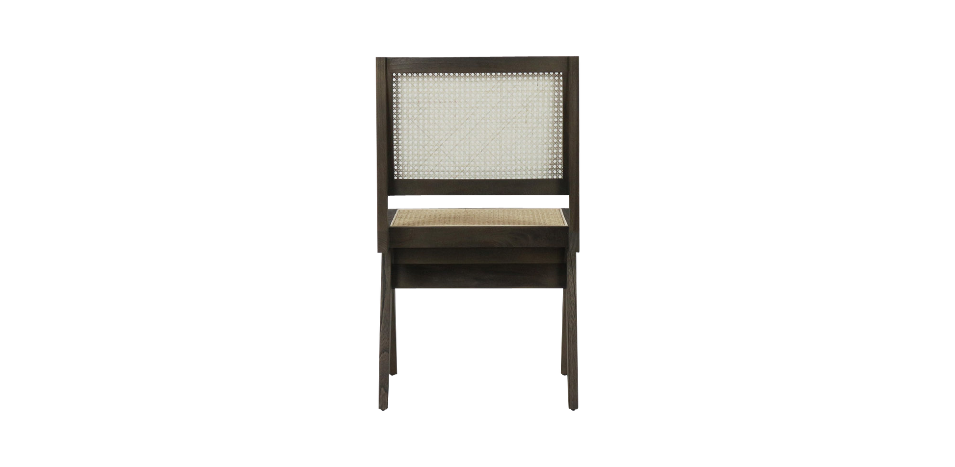 Dark brown rattan dining chair without armrests, model Pierre, showcasing a stylish, natural woven design for modern dining spaces.