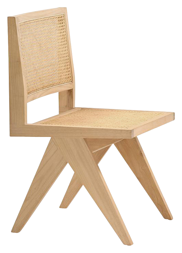 Natural rattan dining chair without armrests, Pierre style by My Store, showcasing woven rattan seat and sleek wooden legs.