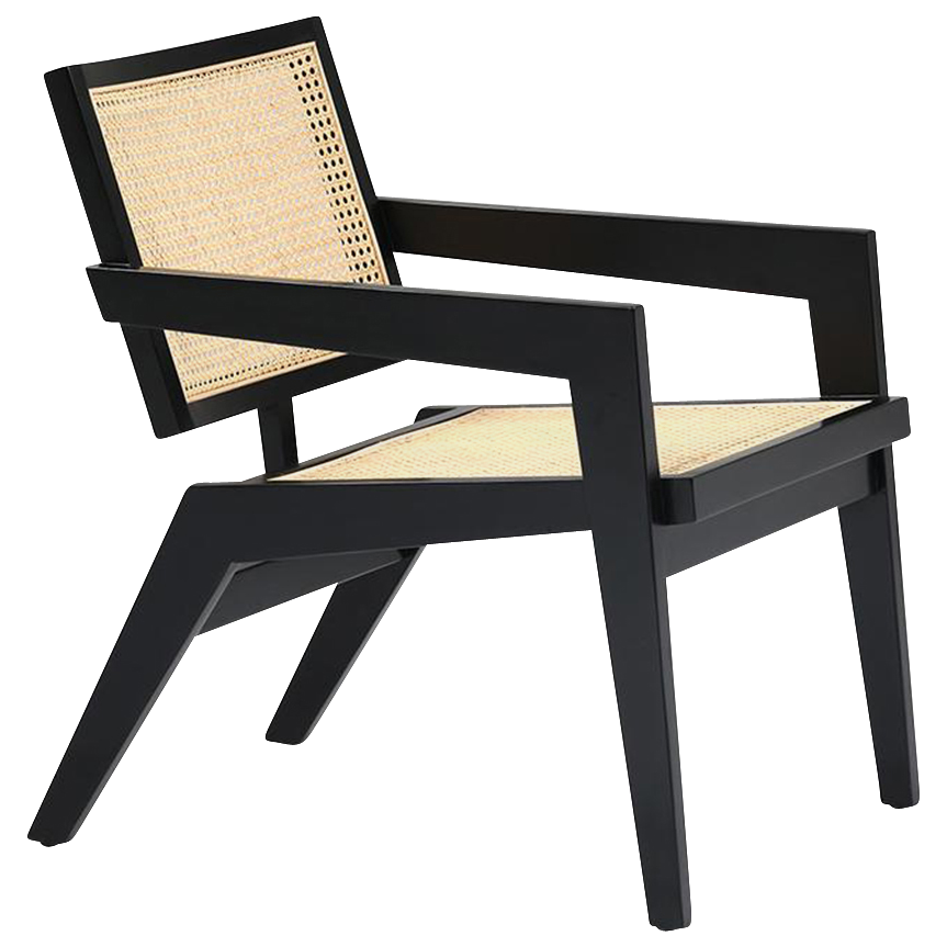 Black Rattan Fauteuil Pierre with a modern design, featuring a sturdy frame and comfortable woven seat for stylish living spaces.