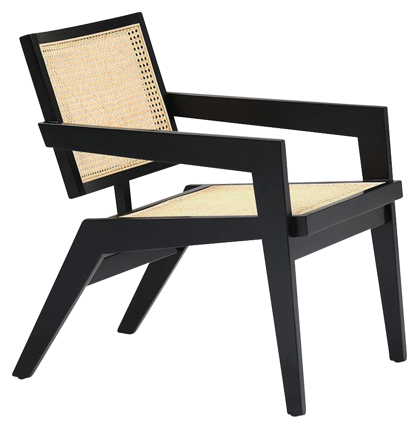 Black Rattan Fauteuil Pierre with a modern design, featuring a sturdy frame and comfortable woven seat for stylish living spaces.
