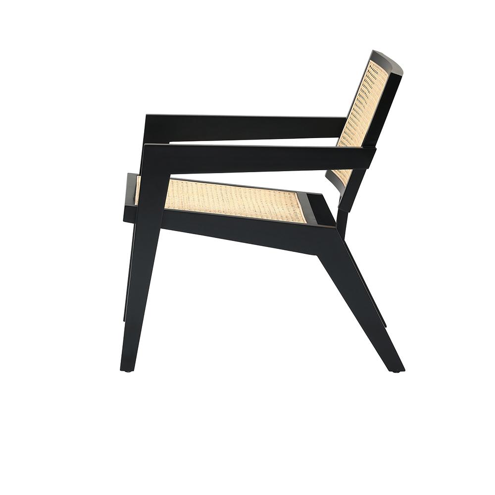 Black rattan fauteuil Pierre chair with a modern design, featuring a sturdy frame and woven rattan seating for stylish comfort.