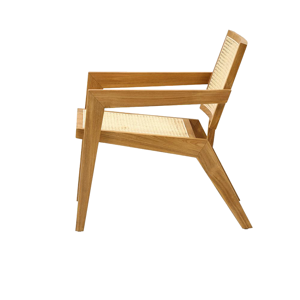 Brown rattan fauteuil chair named Pierre with woven design and cushioned seat, perfect for stylish indoor or outdoor seating.