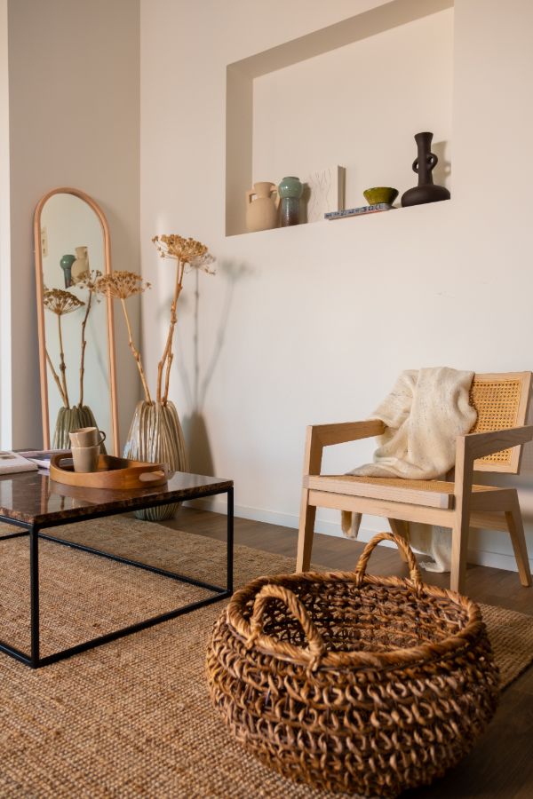 Natural rattan fauteuil Pierre by My Store featuring a curved design and woven rattan construction for stylish comfort.