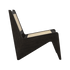 Black rattan kangaroo chair named Pierre with a curved design, perfect for modern living spaces and relaxation.