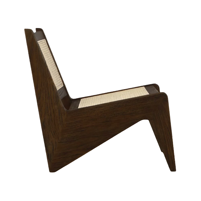 Dark brown rattan Kangaroo Chair named Pierre with a cozy, curved design perfect for stylish indoor or outdoor seating.