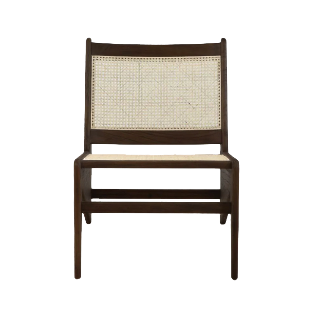 Dark brown Rattan Kangaroo Chair named Pierre with a woven rattan design, stylish and comfortable for modern home decor.