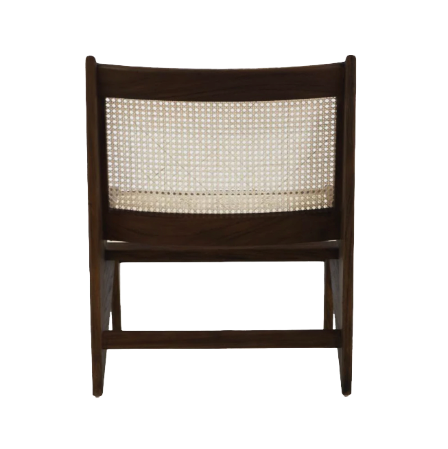 Dark brown rattan Kangaroo Chair named Pierre with a cozy, rounded design and sturdy frame for stylish seating.