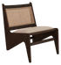 Dark brown rattan Kangaroo Chair with upholstered seat, designed by Pierre, featuring a stylish and comfortable seating option.