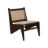 Dark brown rattan Kangaroo chair with upholstered seat named Pierre, stylish and comfortable for modern living spaces.