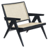 Black rattan lounge chair named Pierre featuring a modern design, perfect for indoor or outdoor relaxation.