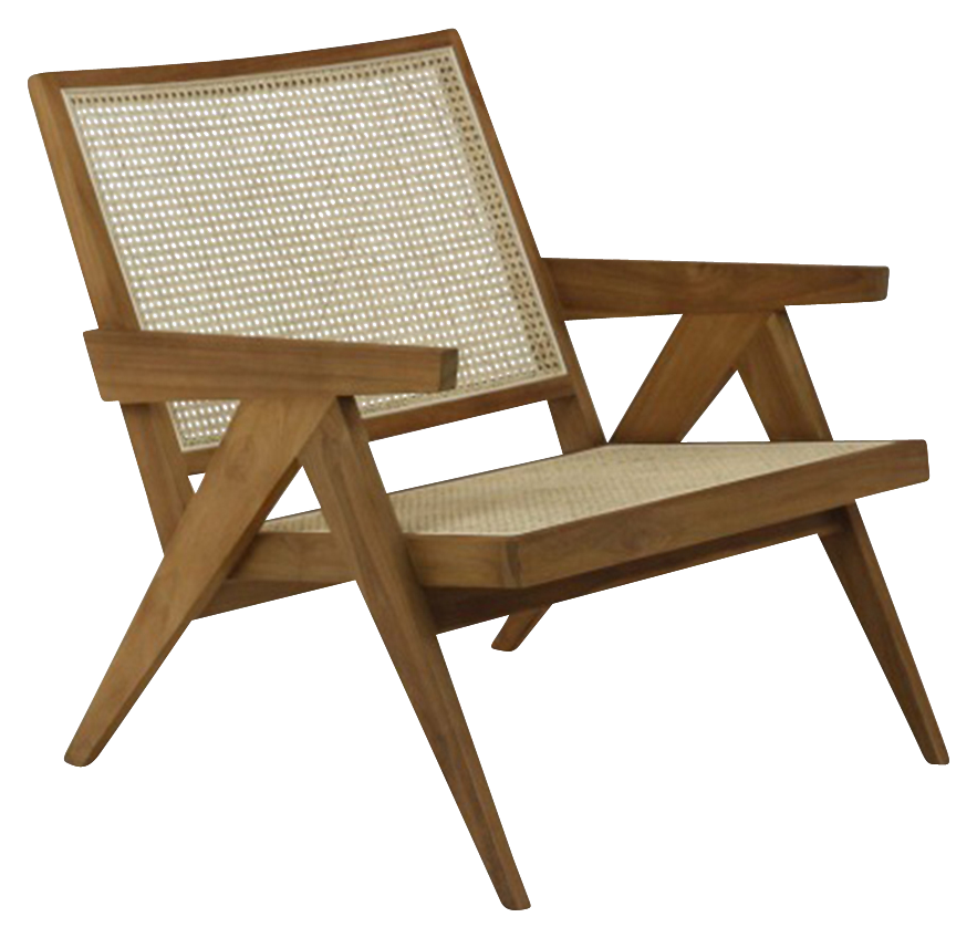 Brown rattan lounge chair named Pierre, featuring a stylish and comfortable design perfect for indoor or outdoor relaxing spaces.