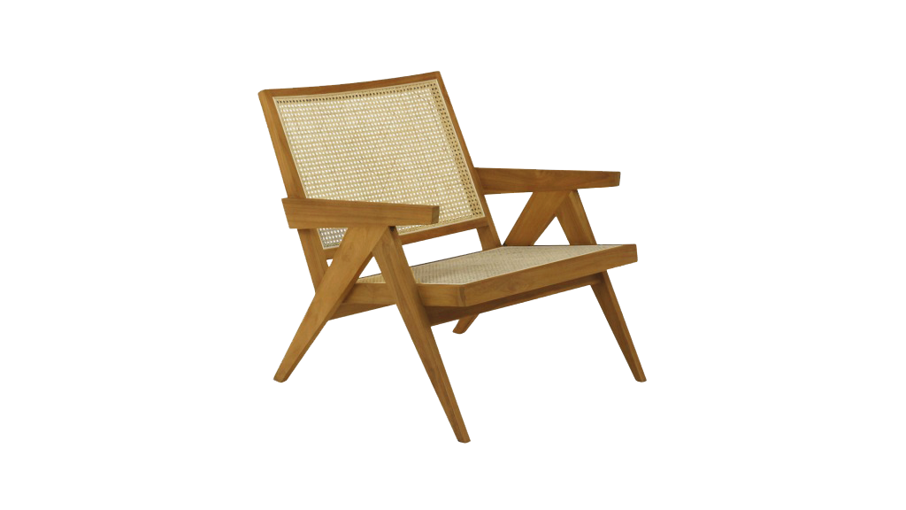 Brown rattan lounge chair named Pierre with a stylish, curved design, perfect for relaxing indoor or outdoor spaces.