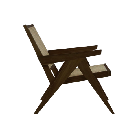 Dark brown Rattan Lounge Chair Pierre by My Store, showcasing a stylish, ergonomic outdoor seating design with curved armrests.