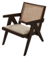 Dark brown rattan lounge chair with upholstered seat named Pierre, stylish and comfortable for indoor or outdoor relaxing spaces.