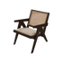 Dark brown rattan lounge chair with upholstered seat, model Pierre, stylish and comfortable for indoor or outdoor relaxation.