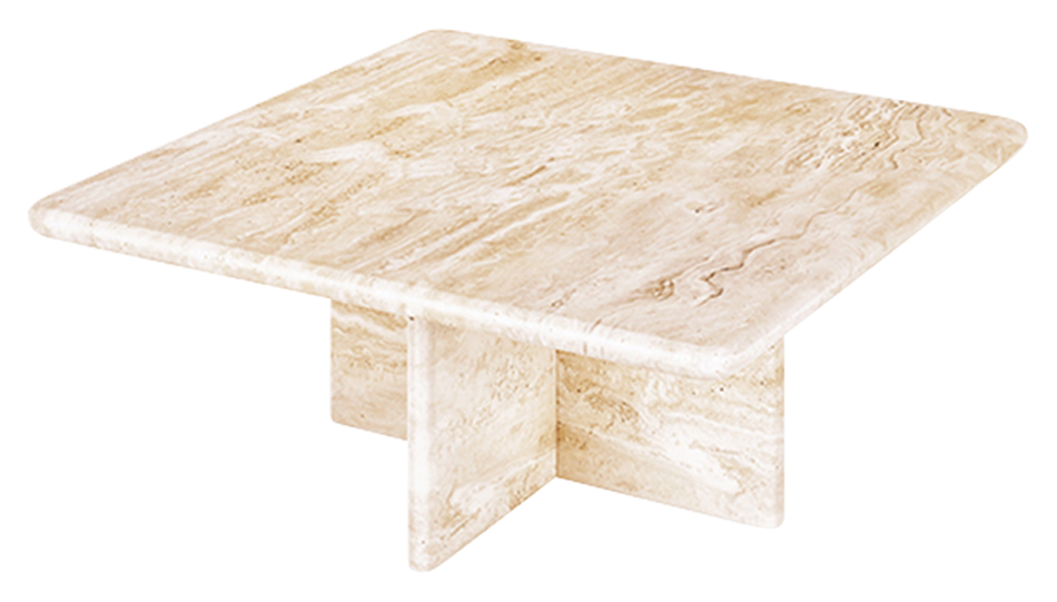 Travertine coffee table with sleek rectangular top and sturdy base, showcasing natural stone texture and modern design.
